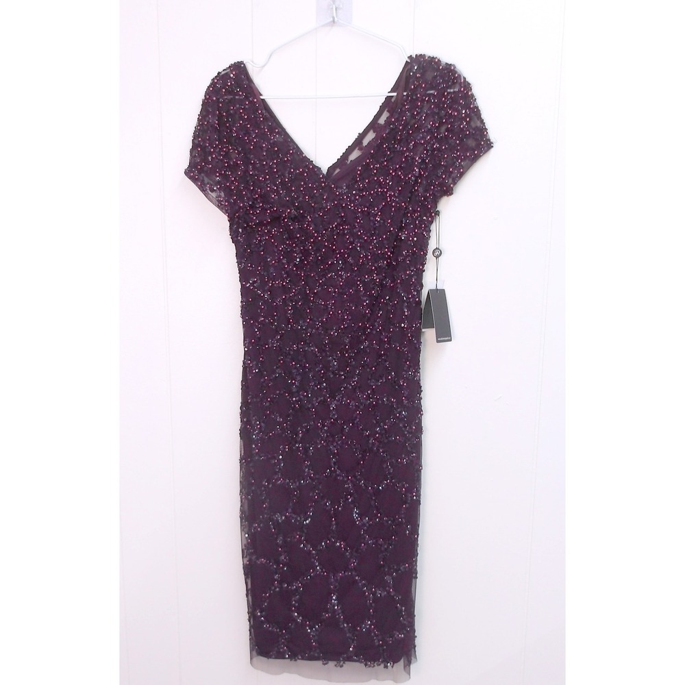 Elegant Beaded Midnight Plumb Cocktail Dress Party Formal Occasion Sz‎ 2/#9228